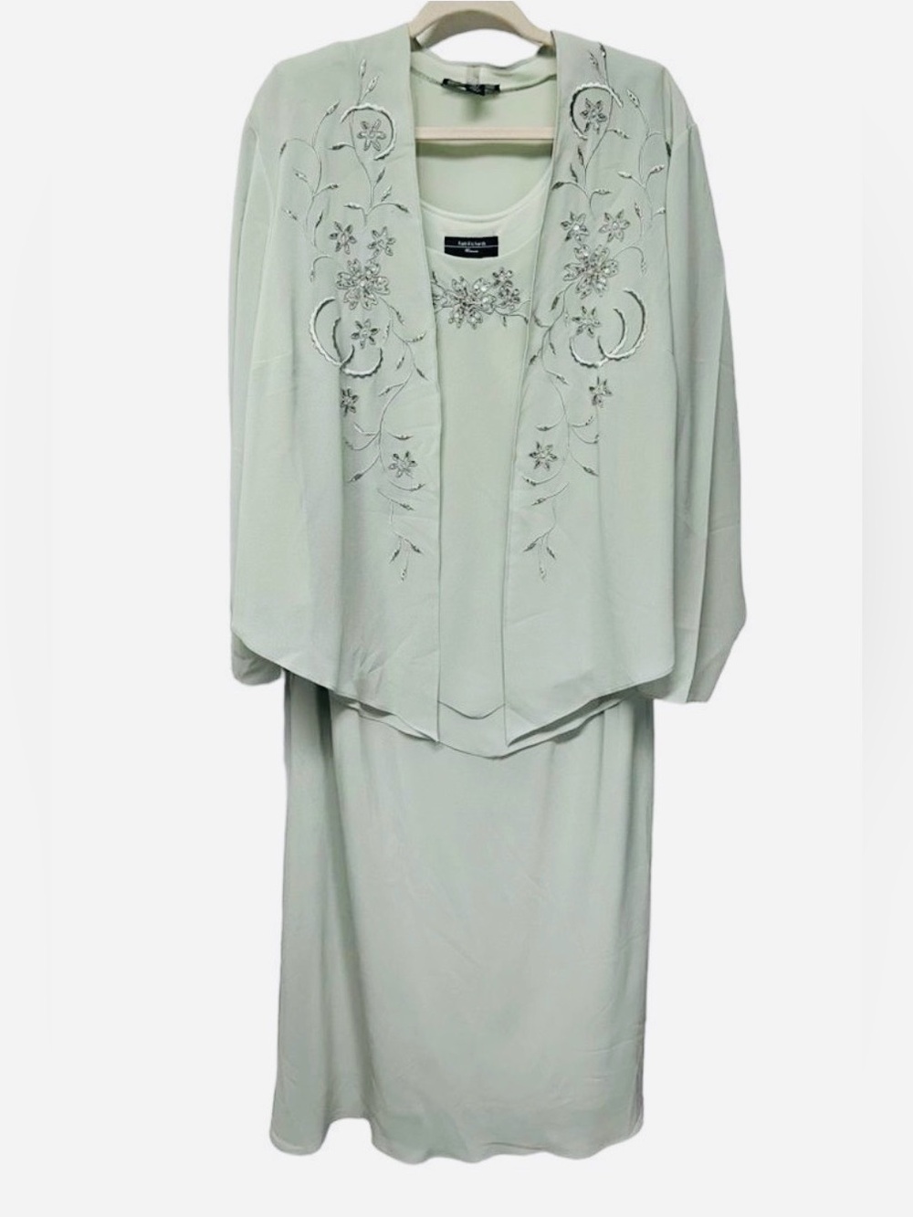 R&M Richards Light Green Maxi Dress Formal Mint Green Gown Matching Sweater